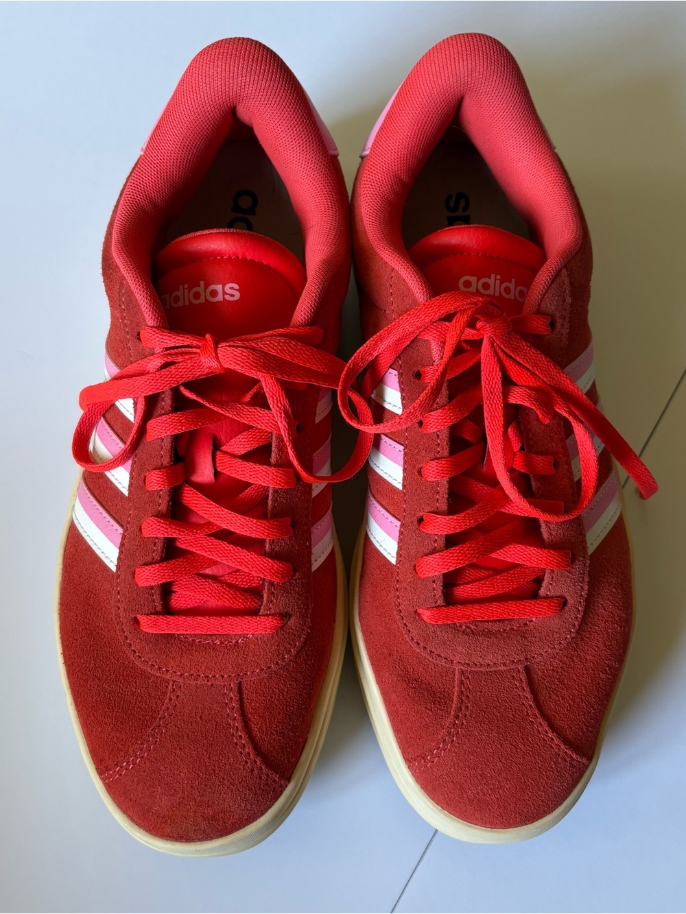 adidas Vl Court Bold Platform Sneaker Red Pink Retro Athleisure Suede Leather - Picture 3 of 7